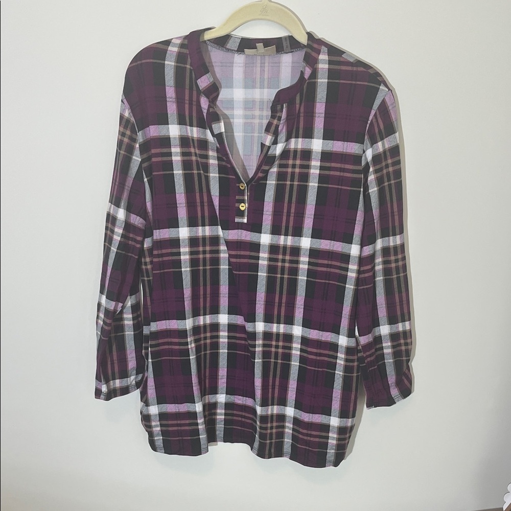 Plaid Women's Blouse - Purple and Black
